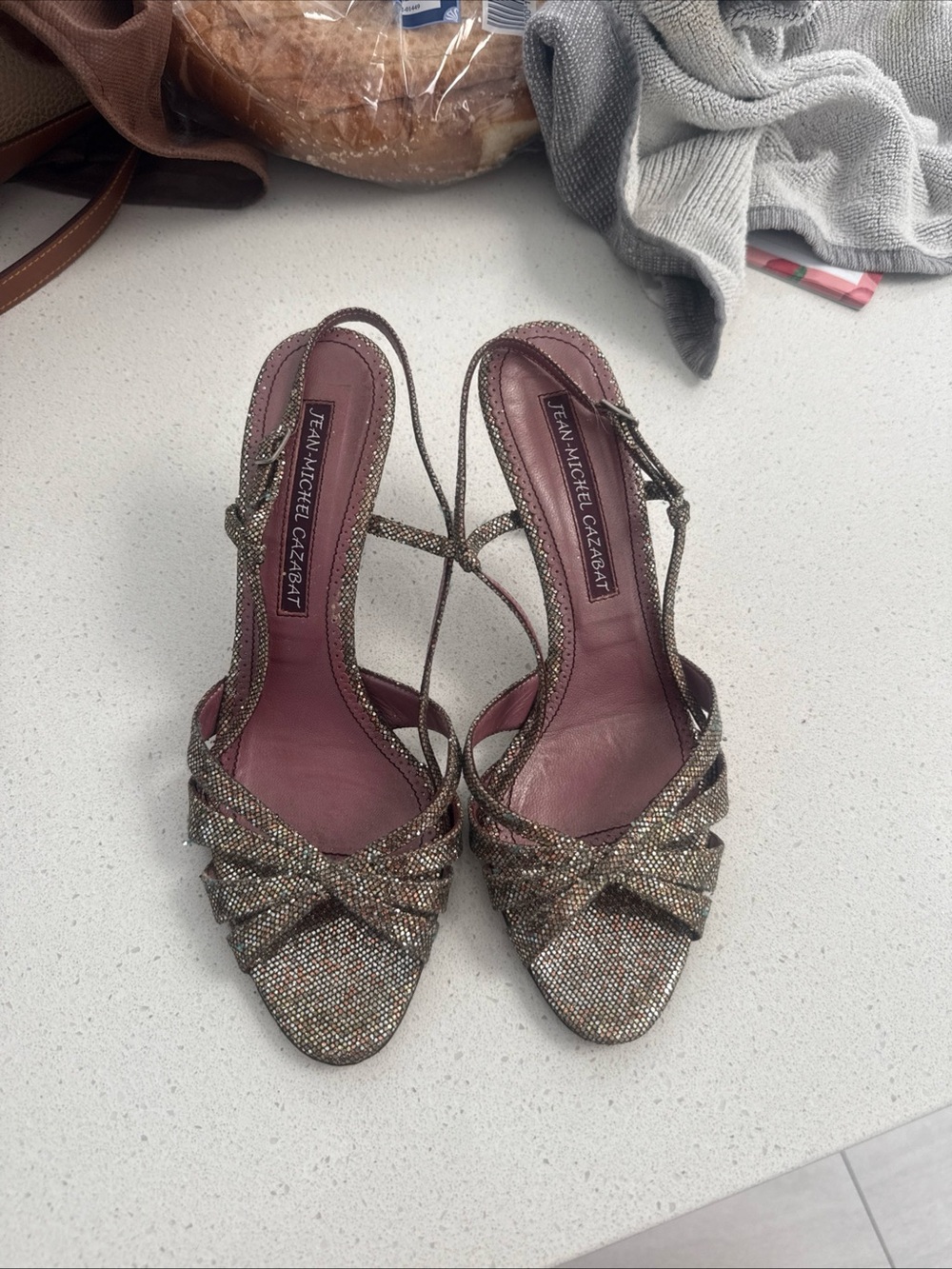 Jean-Michel Cazabat Pink Glitter Strappy Slingback Heels